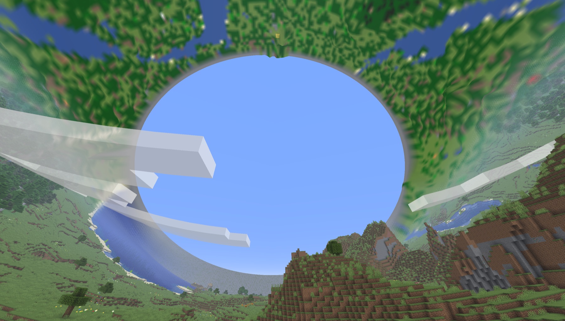A broad RingWorld curve rising around a Minecraft valley